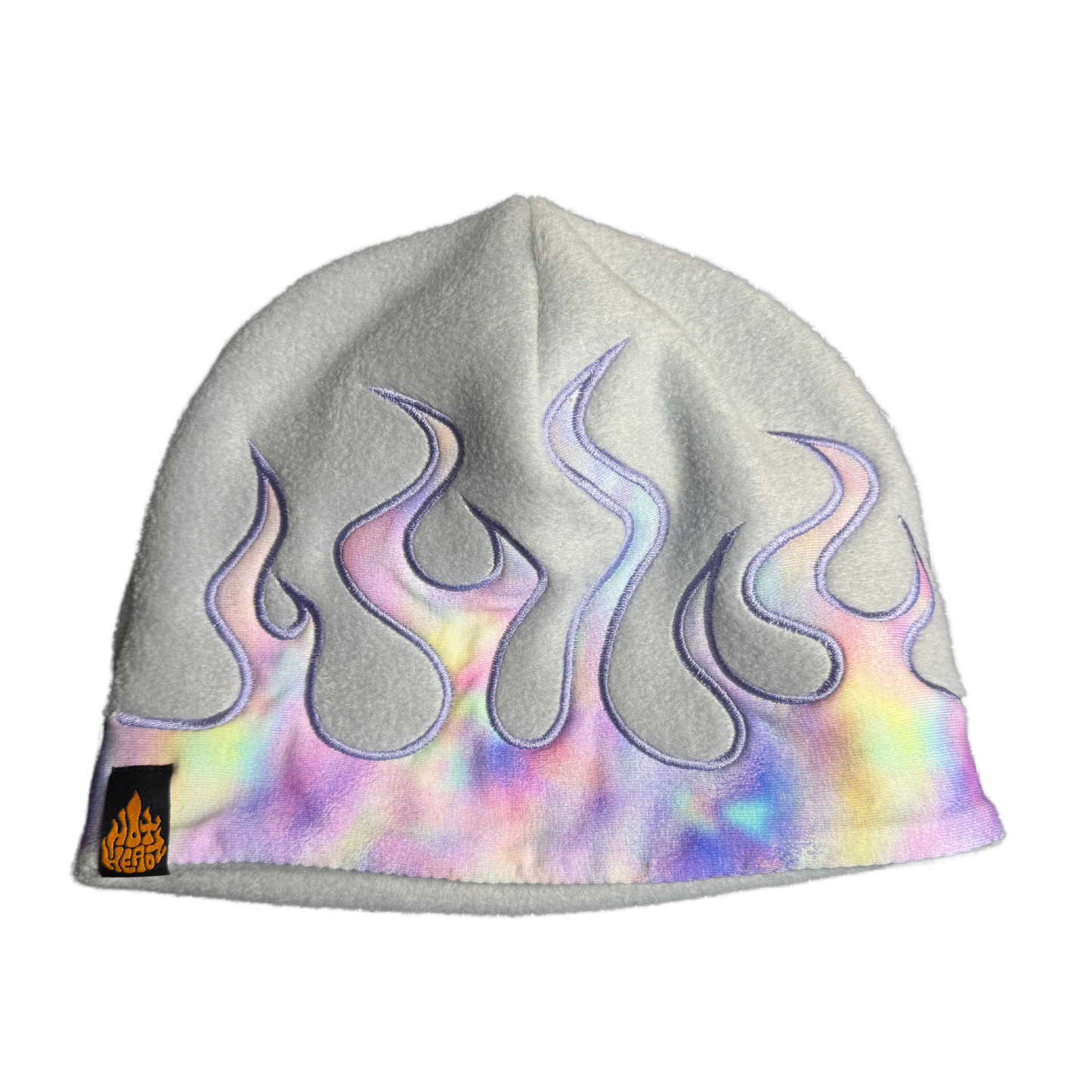 Rainbow Hologram Flame Embroidery Skull Cap Beanie