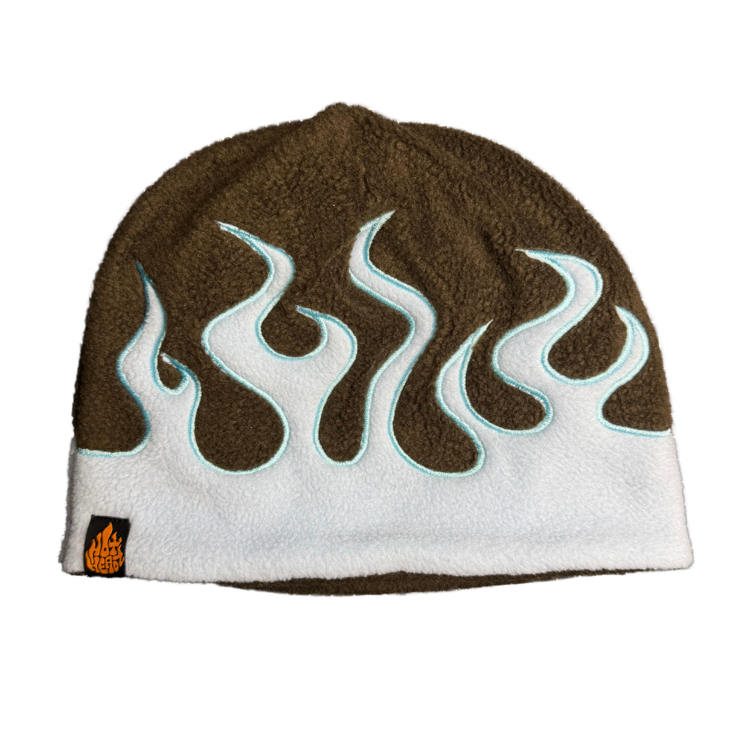 Brown Baby Blue Flame Embroidery Skull Cap Beanie
