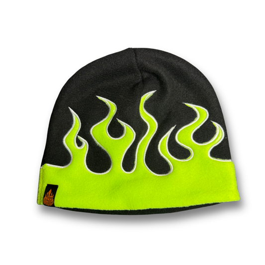 Black Neon Green Flame Beanie