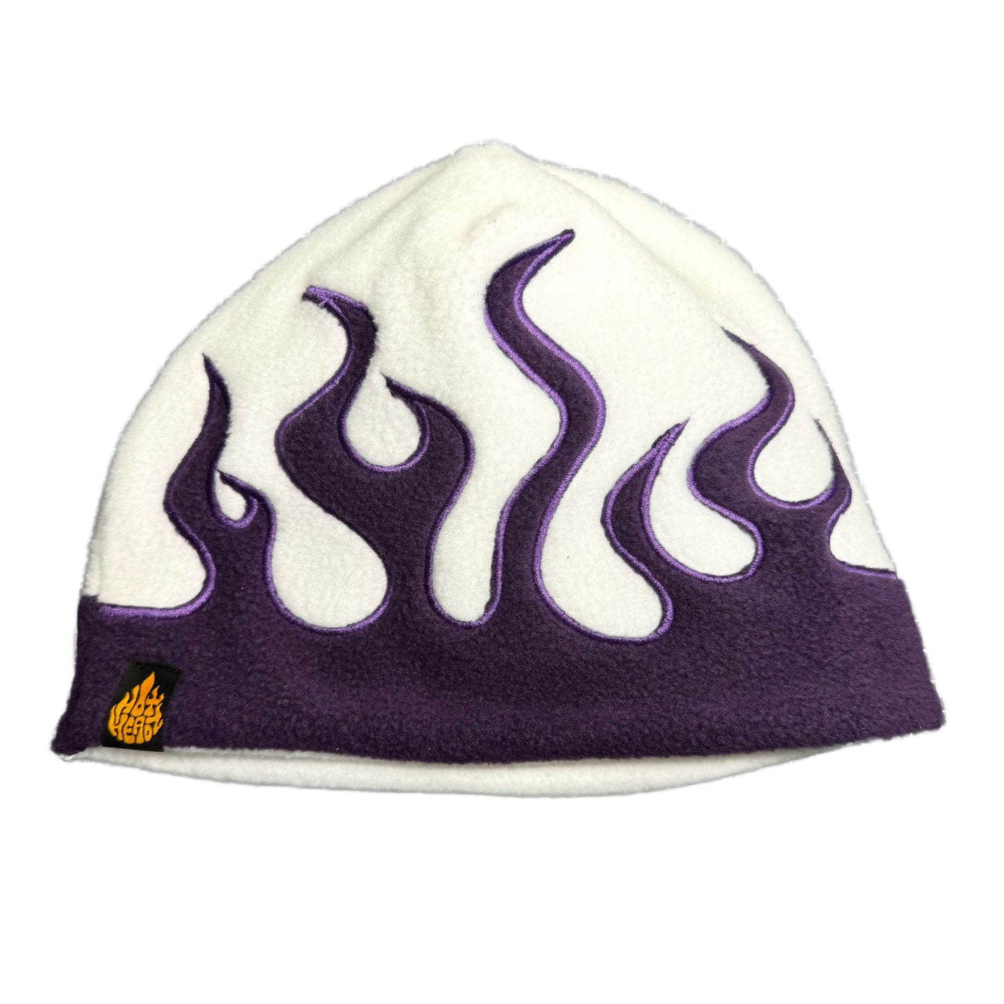 Purple White Flame Embroidery Skull Cap Beanie