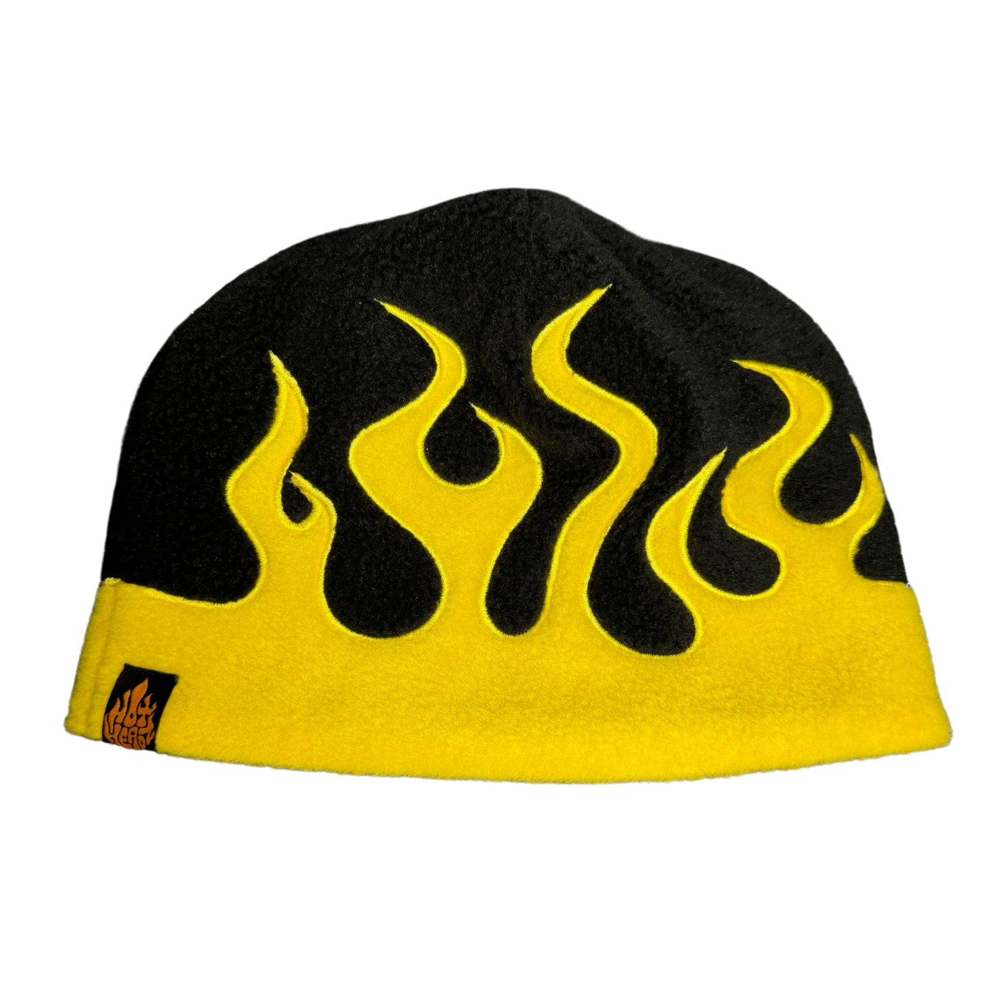 Black Yellow Flame Embroidery Skull Cap Beanie